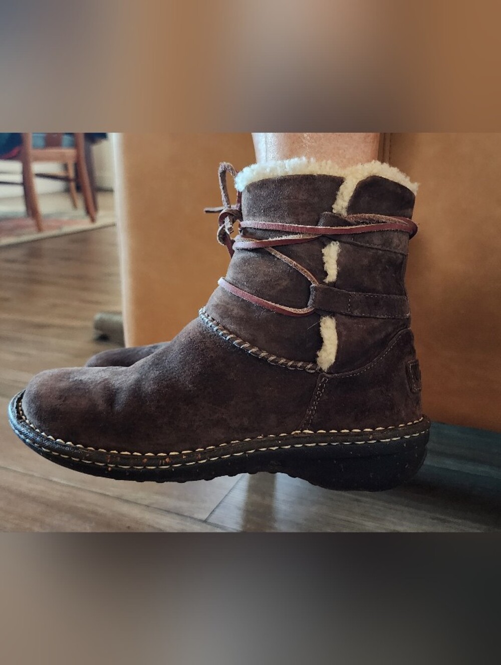 UGG Caspia Shearling-Lined Ankle Boots W Leather Wrap Around Laces.